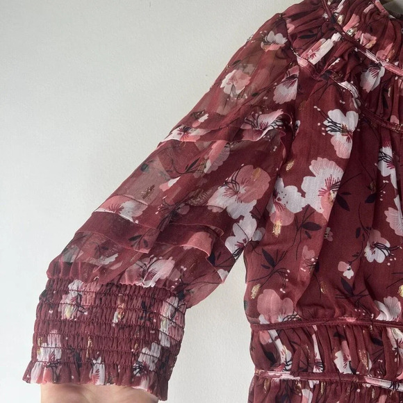 Walter Baker Zuma Blouse In Berry Hibiscus Floral Sz XS Women's flowere shirt - Picture 4 of 12